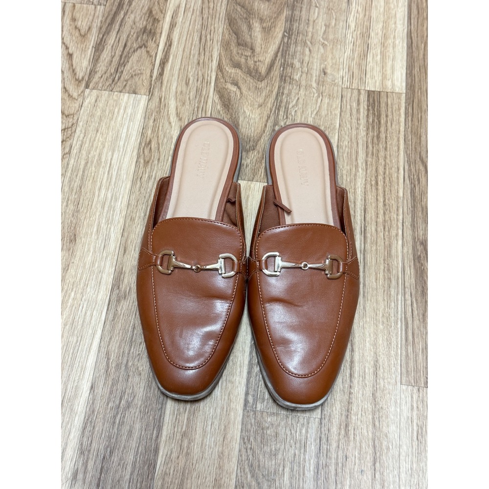 Old‎ Navy Womens Cognac Brown Faux Leather Horsebit Loafer Mules Size 9